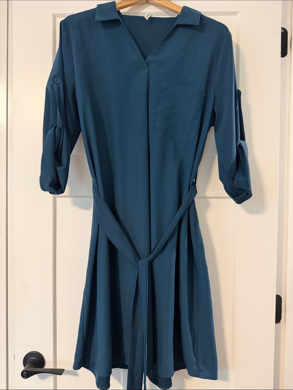 HALARA Dark Teal Shirt Dress with Tie Waist